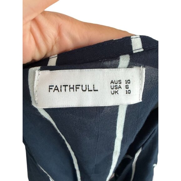 FAITHFULL Navy Blue White Cutout Long Sleeve Top Size US 6 - Picture 8 of 8